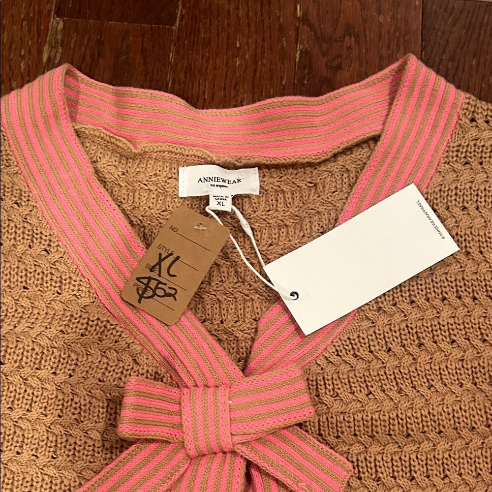 Boutique Beige Cardigan with Pink Trim - Picture 7 of 8